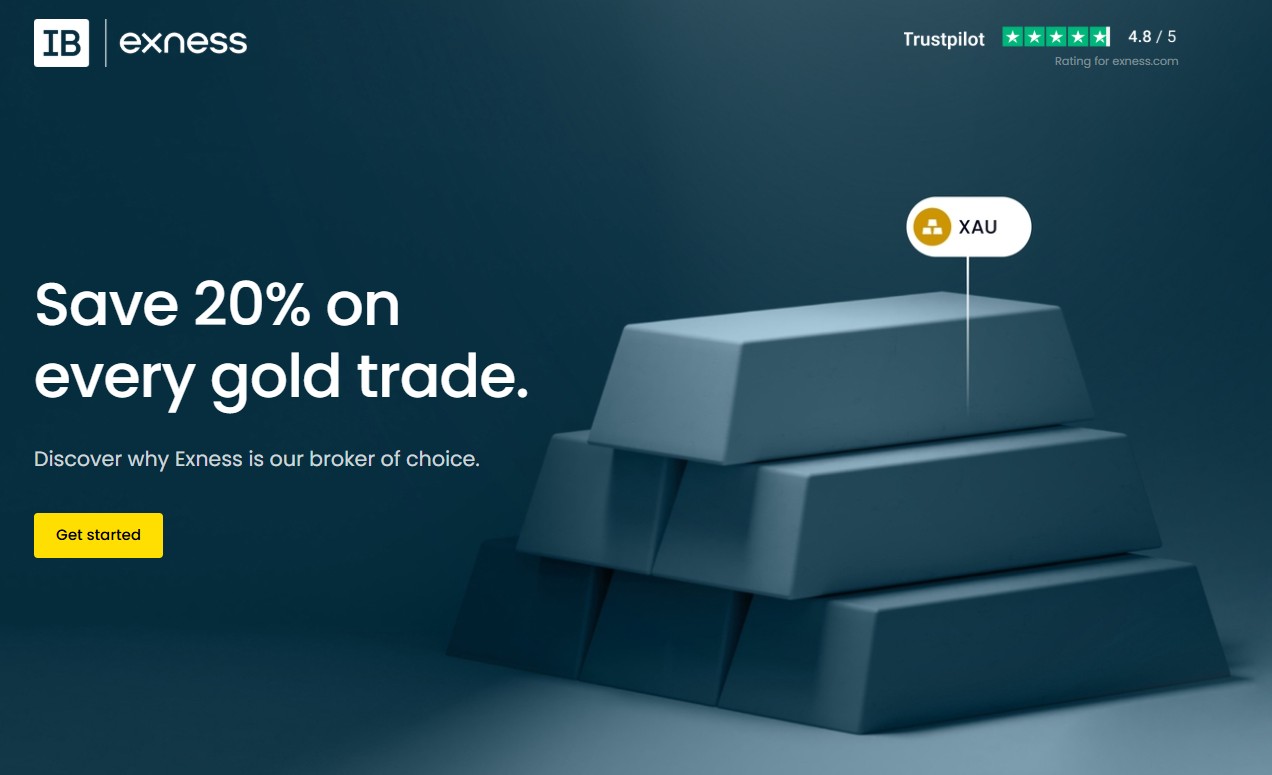 Exness trading terminal showing gold and currency spreads
